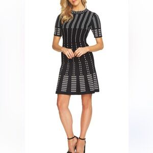 Roz &Ali Elegant Navy and White Patterned knit Dress size large